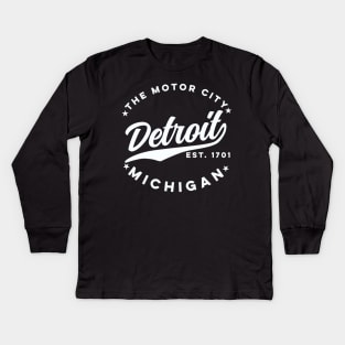 The Motor City Detroit (White Text) Kids Long Sleeve T-Shirt